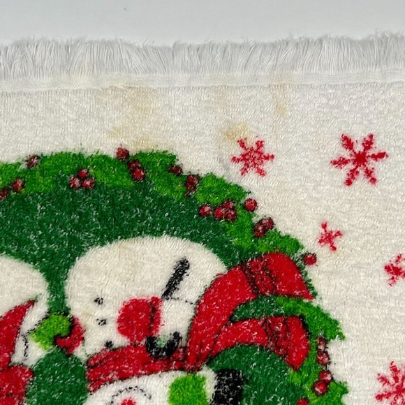 Snowman‎ Christmas Hand Towel Wreath Snowflakes Holiday Towel STAINED - Picture 6 of 9